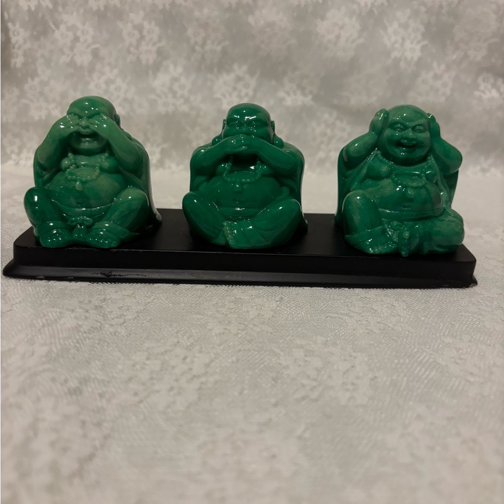 “SEE, HEAR, SPEAK NO EVIL GREEN BUDDHAS FIGURINE